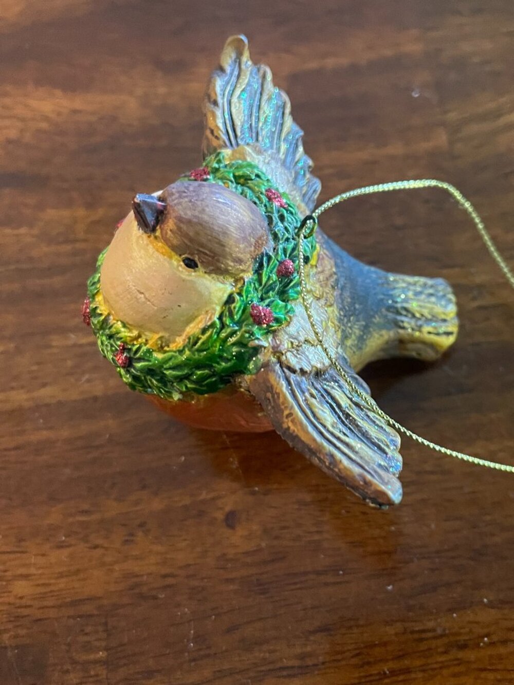 Vintage Bird with Wreath Christmas Ornament Tree Holiday Ceramic 3"